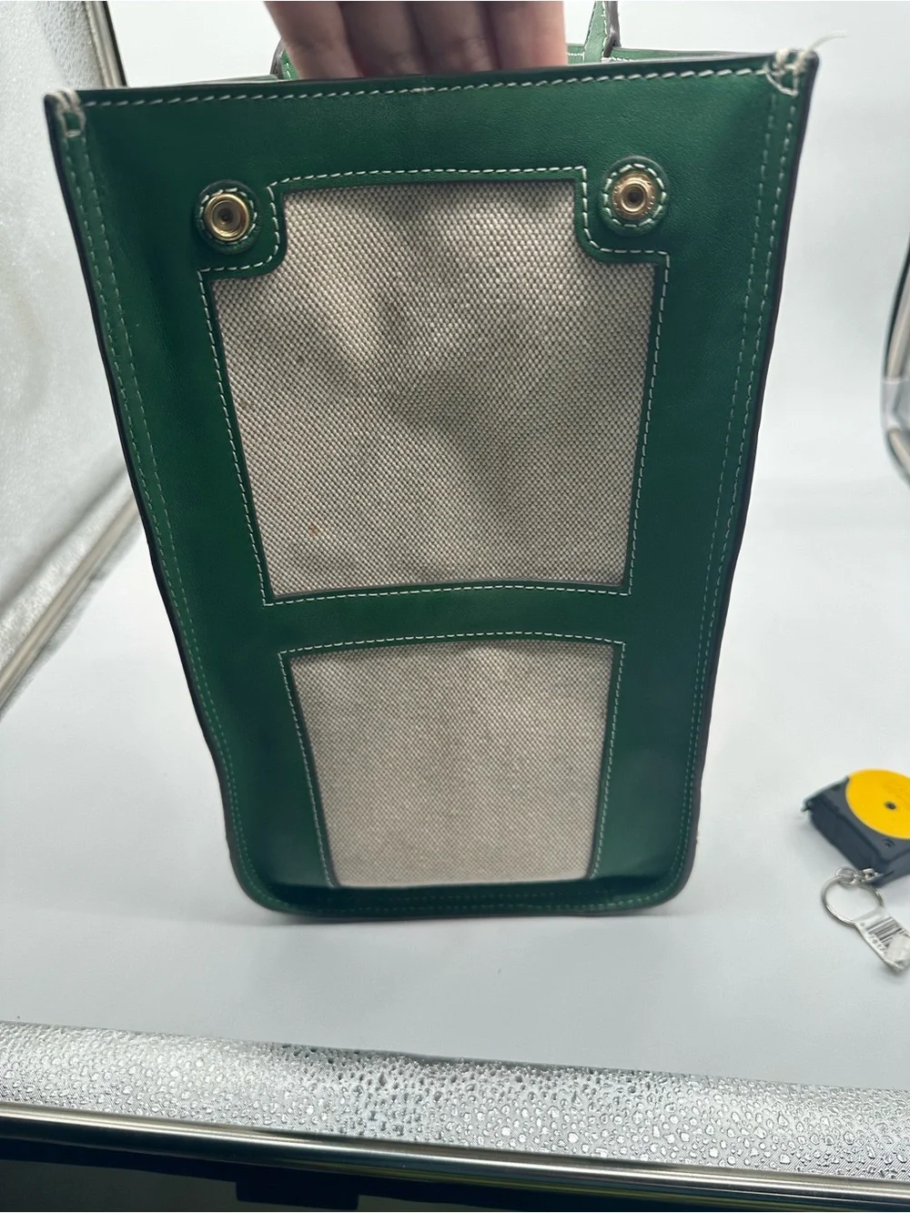 Tory Burch Green Trim Canvas Tote Bag